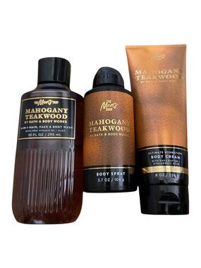 Mahogany Teakwood Bath & Body Works Mens 3-Piece Set: Body Cream Spray & 3-In-1